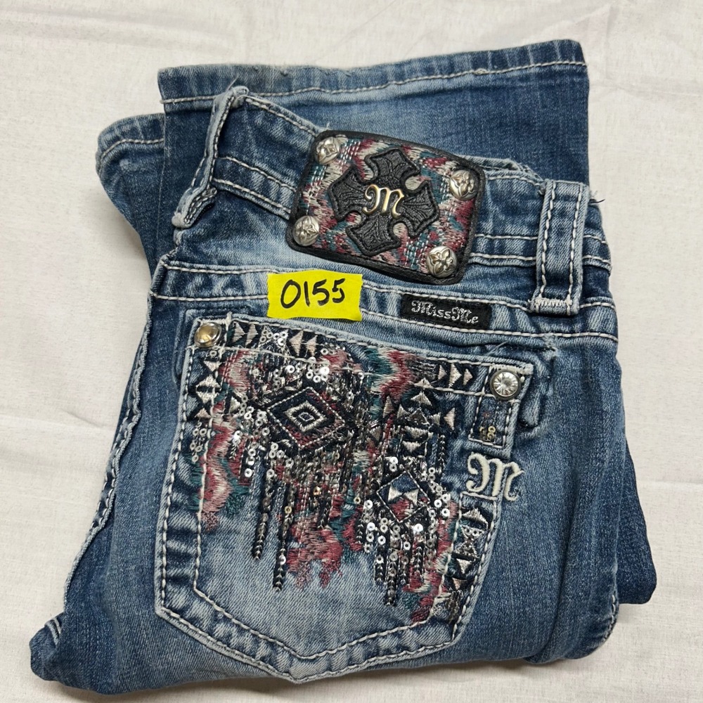 Miss Me Bootcut Jeans Medium Wash Embellished Rhinestone Flap Pocket - Picture 10 of 10